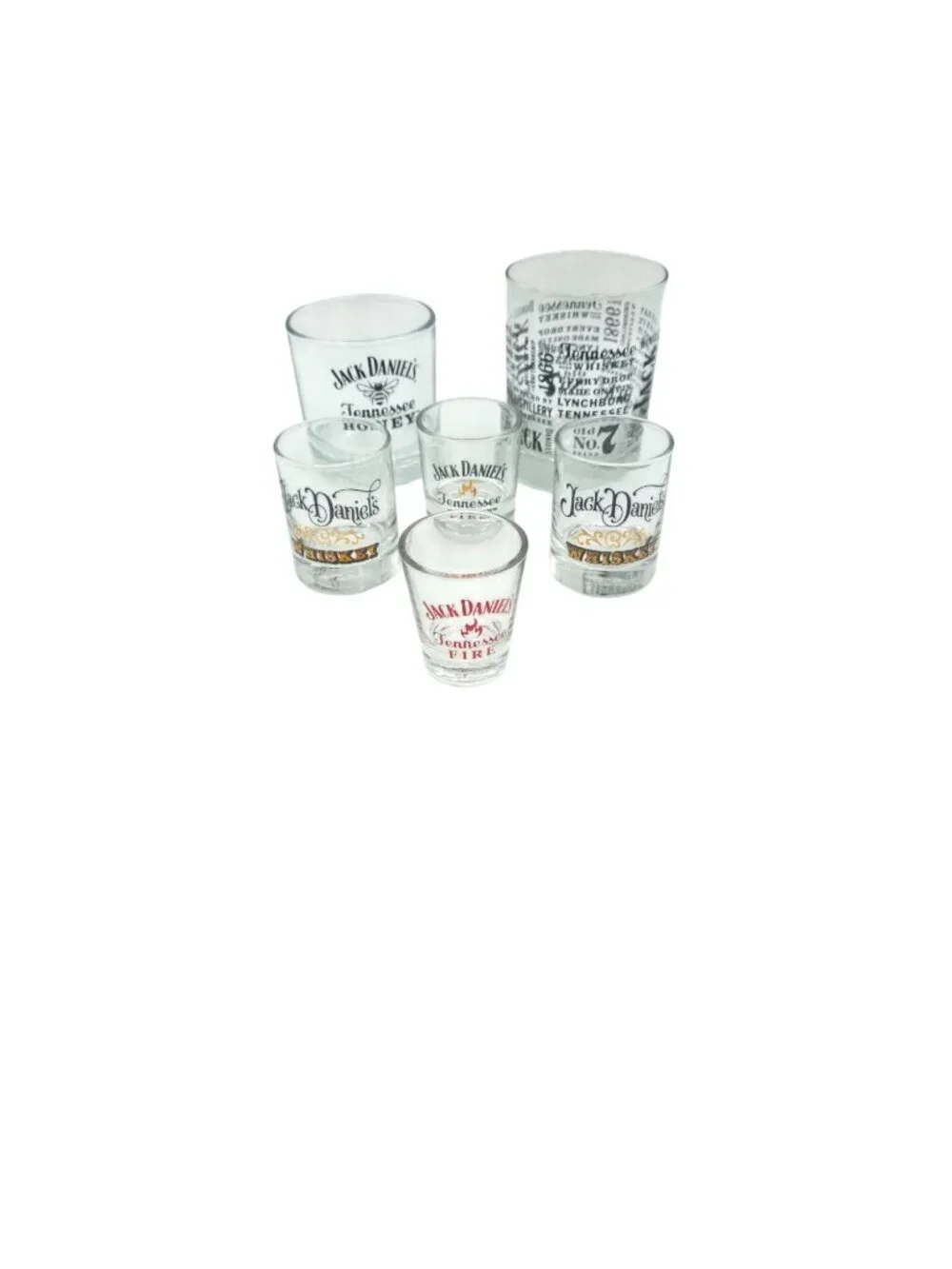 Jack Daniels Glass Set Of 6 With 4 Shot Glasses & 2 Whiskey Glasses